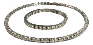 Dorsons Demi-Parure Set in Sterling Silver; Tennis Bracelet + Tennis Necklace