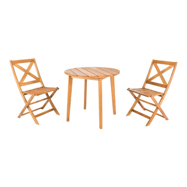 Contemporary Wood Bistro Set in Natural - 3 Pieces For Sale