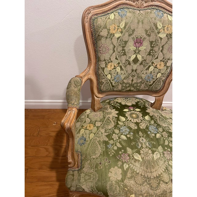 French Provincial Pairs of French Louis XV Bergere Armchairs/Floral Uphoslstery For Sale - Image 3 of 11