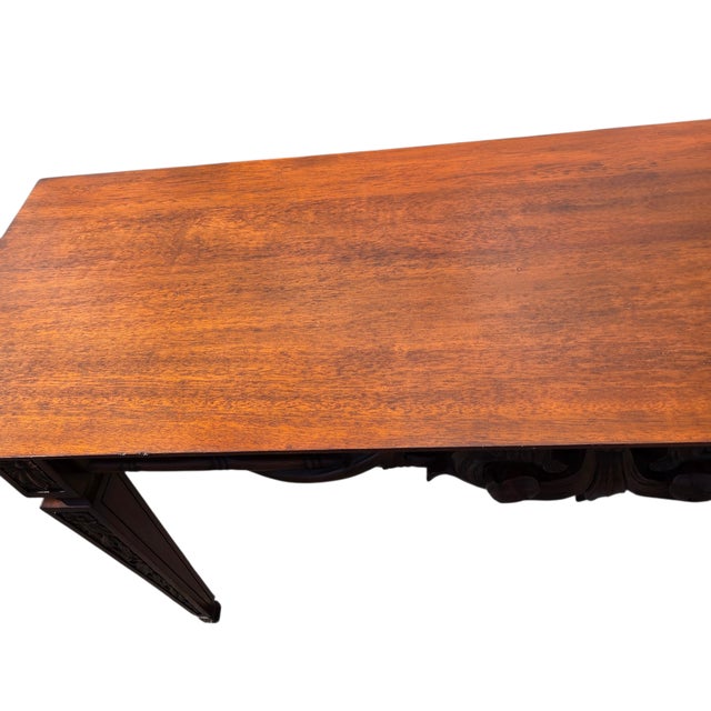 Brown 1990s Ethan Allen Mahogany Carved French Regency Sofa Hall Table Console Woven Cane For Sale - Image 8 of 18