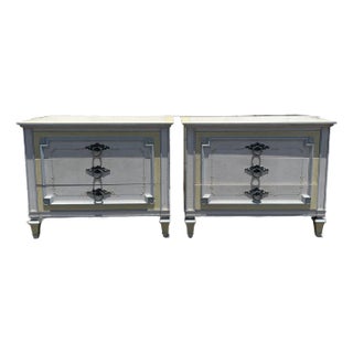 Mid 20th Century Pair of Louis XVI Nightstands John Widdicomb Set Wood Bedside Tables Vintage Regency For Sale