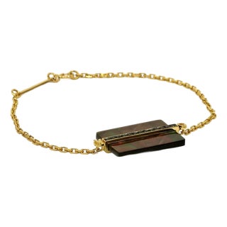 Mid 20th Century Victoria Casal 18k Yellow Gold Black Diamonds & Gray MOP Bracelet For Sale