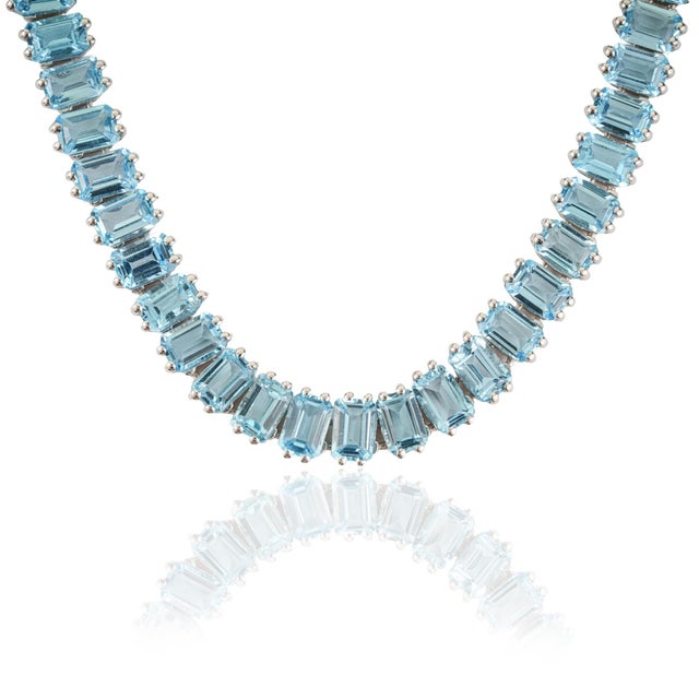 52.42 Ct Certified Natural Blue Topaz Tennis Necklace & Drop Earrings Set, 3 Pieces For Sale - Image 11 of 17