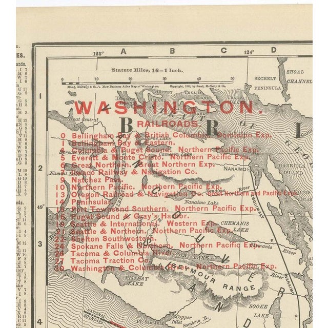 Antique Map of Washington State, The Evergreen State from Rand McNally, 1899 For Sale - Image 3 of 12