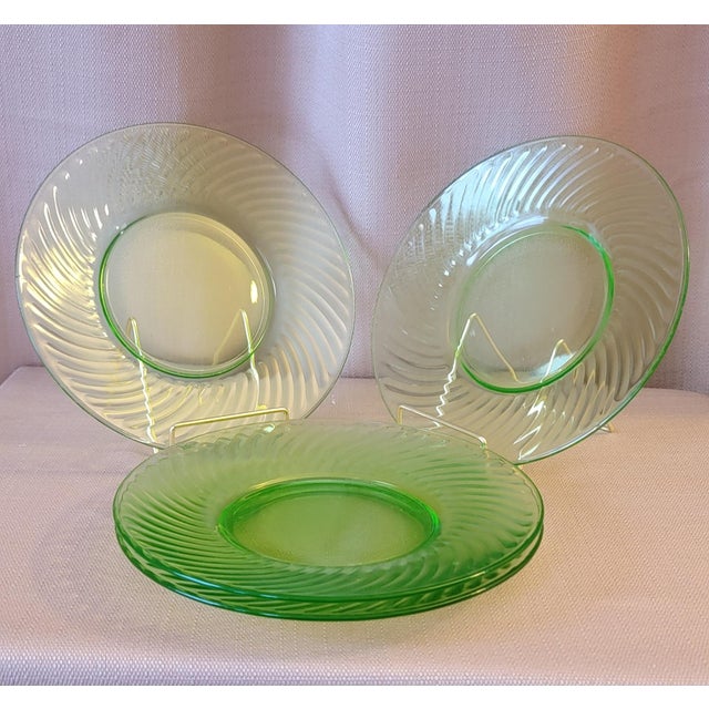 Early 20th century Transparent Green Uranium Glass Salad Plates Set of 4 No makers mark Approximately 8" Round This set...