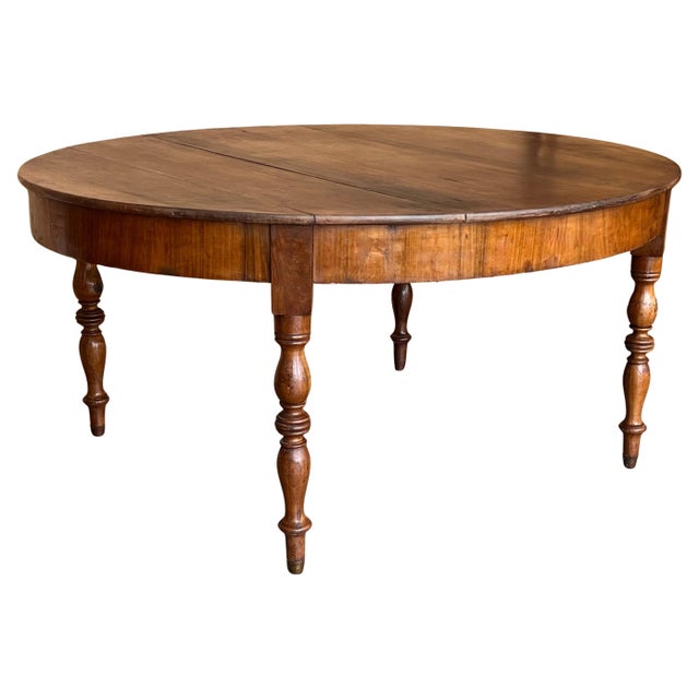 Wood Late 19th Century French Solid Walnut Oval Center Table with Four Turned Legs For Sale - Image 7 of 18