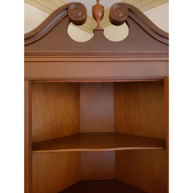 Vintage Chippendale Style Cherry Corner Display Cabinet With Keys For Sale - Image 9 of 12