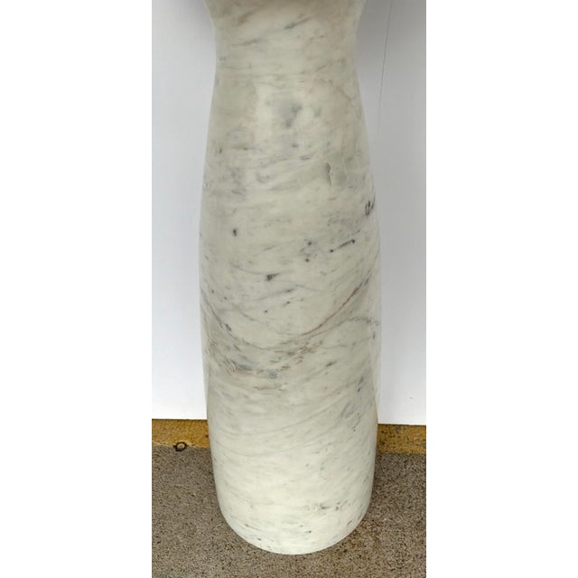 Stylish Global Views Modern Large Solid White Marble Tower Side Table, showroom floor sample