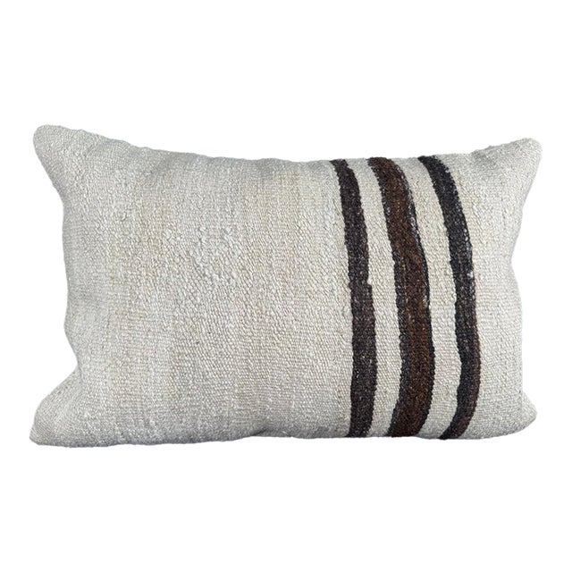 Turkish Hemp Pillow Cushion Natural Beige Brown Pillow Cushion Cover 16" x 24" For Sale