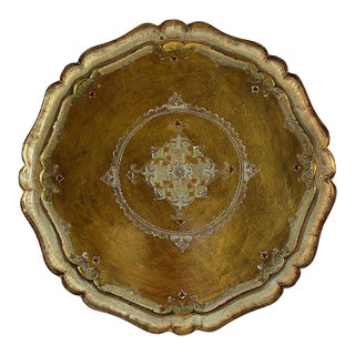 Large Mid 20th Century Italian Florentia Gilded Round Tray For Sale