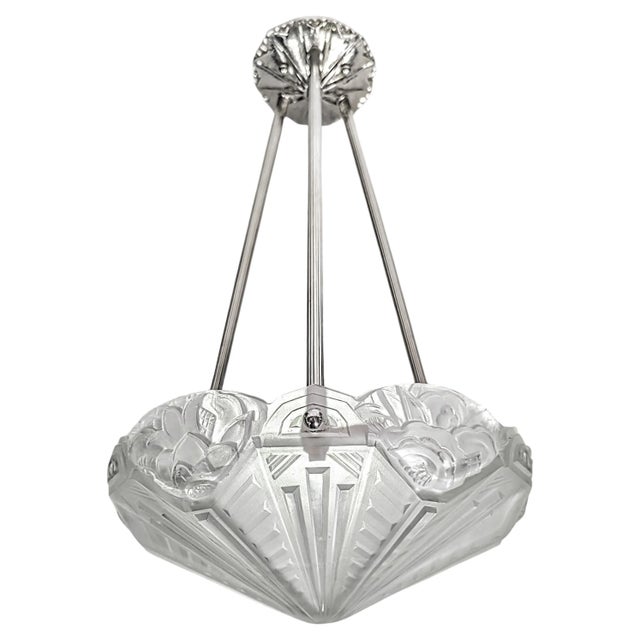 French Art Deco Pendant Chandelier by Hanots For Sale - Image 4 of 6