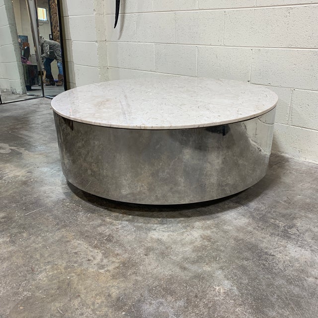 1970s Pace Carrara Marble & Chrome Drum Coffee Table ...