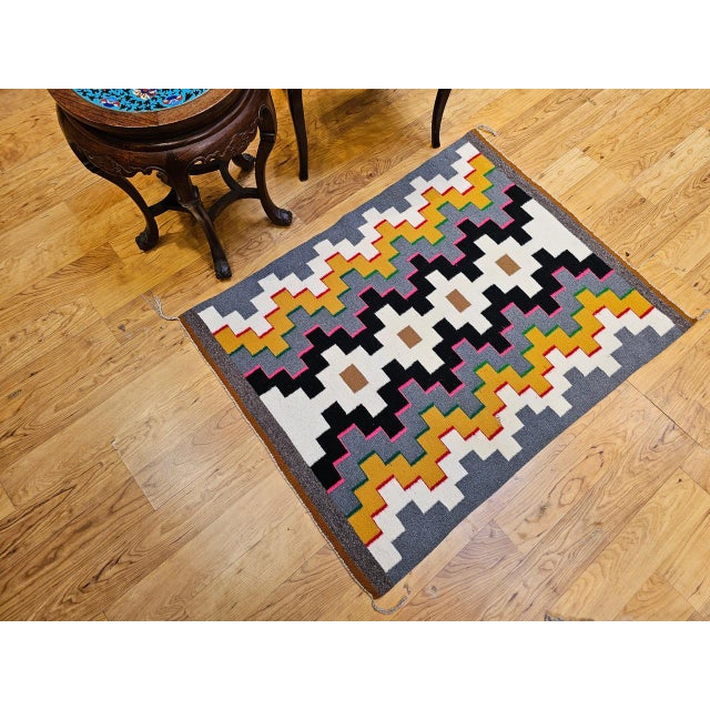 Vintage Navajo Rug, Eye Dazzler Pattern, Wool & Cotton, Native American Wall Art, 3x4 For Sale - Image 4 of 12