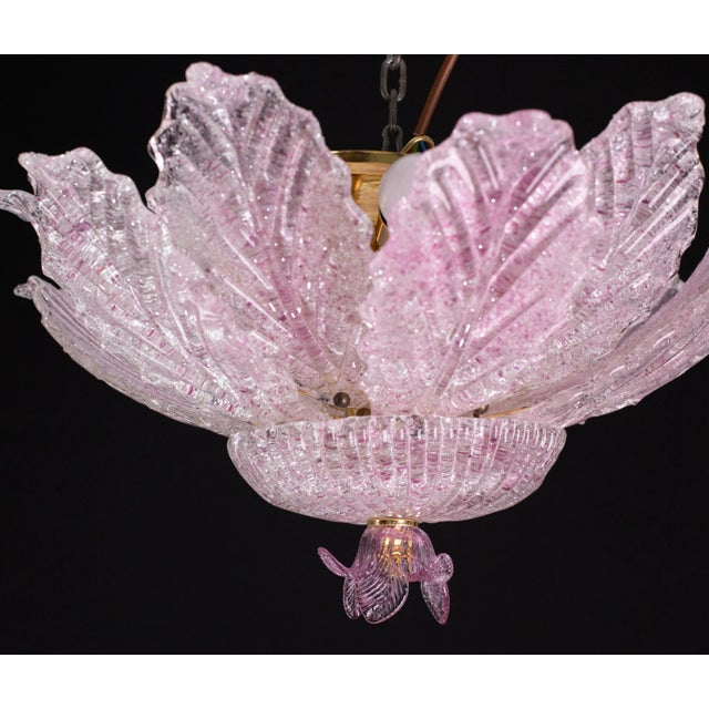 Set of 2 Vintage Ballarò Italian Pink Murano Glass Leaves Ceiling Light or Flush Mount For Sale - Image 6 of 12