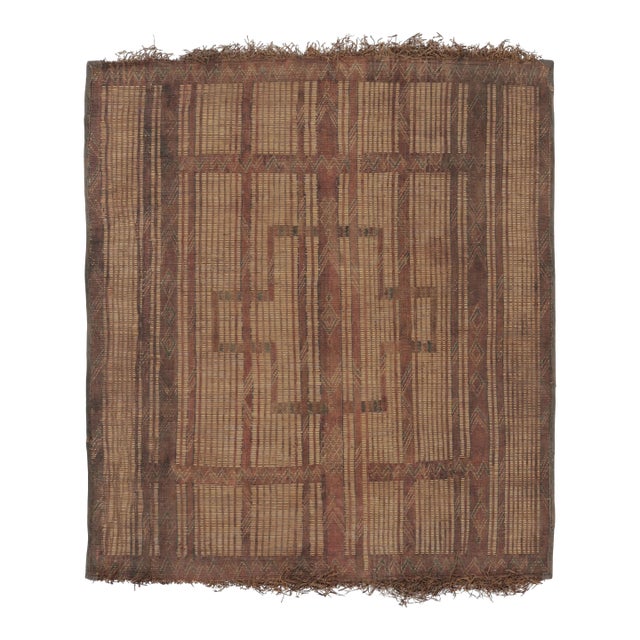 Square Vintage Tuareg Mat, Tribal Geometric Motifs in Beige-Brown - Rug & Kilim For Sale