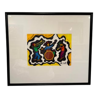 1990s Musicians of the Island, Original Gouache Painting, Framed For Sale
