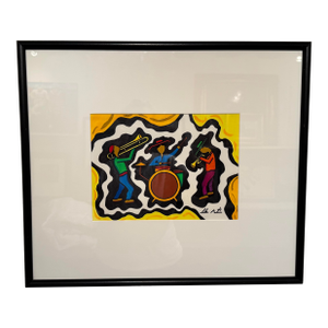 Jamaican Island Musicians Framed Gouache
