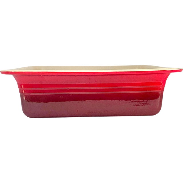 Cerise Vintage French Le Creuset Cerise Enameled Cast-Iron Rectangular Roaster For Sale - Image 8 of 12