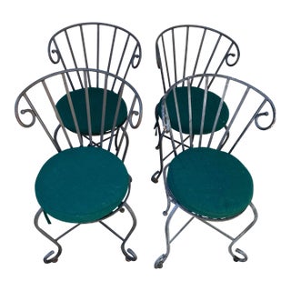 1960s Vintage Painted Wrought Iron Garden Chairs, Set of 4 For Sale