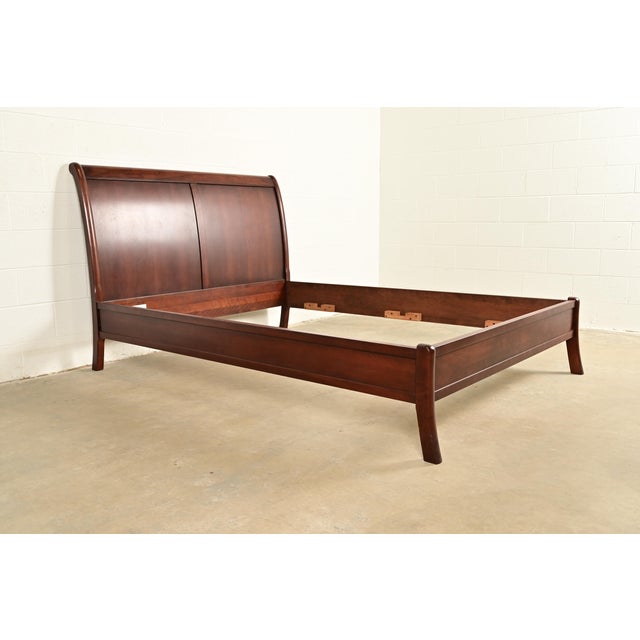 French L. & J. G. Stickley French Empire Cherry Wood Queen Size Sleigh Bed For Sale - Image 3 of 11