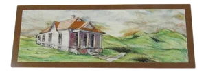 1980s Painting on Board Mountain House by Doug Post