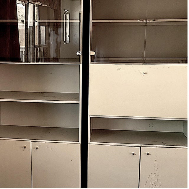 Wood Mid-Century Modern Cream Laminate and Smoked Glass Three-Section Freestanding Wall Unit - 3 Piece Set For Sale - Image 7 of 13