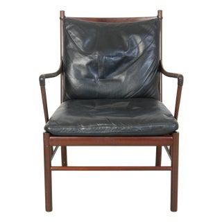 Colonial Chair in Mahogany and Black Leather by Ole Wanscher, 1980s For Sale