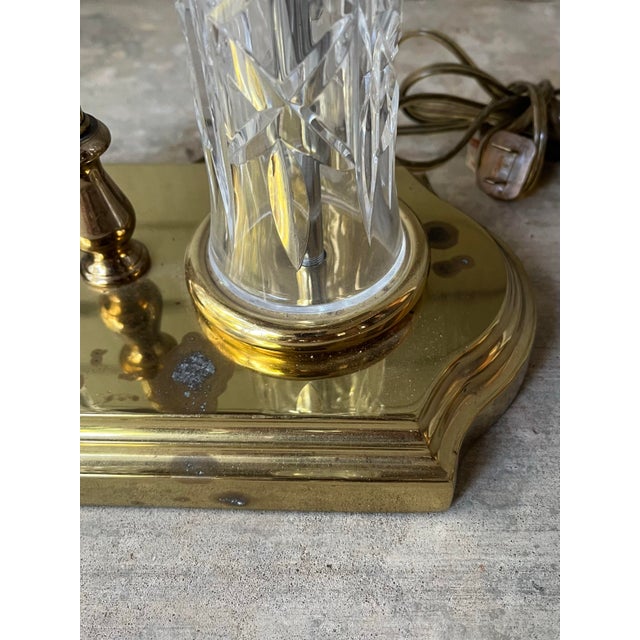 1990s 1990s Waterford Two Column Crystal & Brass Bouillotte Lamp Accompanying Black Shade For Sale - Image 5 of 12