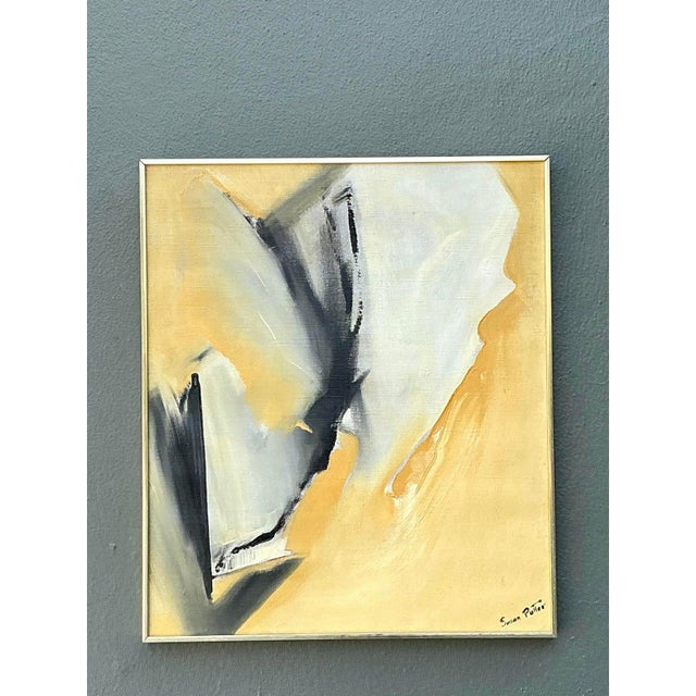 Wood Vintage Original Abstract Oil Painting on Canvas For Sale - Image 7 of 11