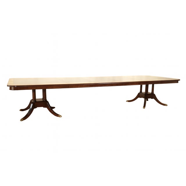 American Extra Long 88" to 160" Dining Table With Flame Mahogany and Satinwood Banded Inlay by AntiquePurveyor For Sale - Image 3 of 11