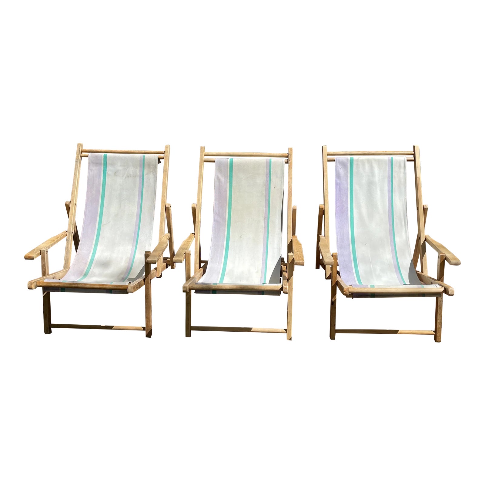 Vintage Wood & Canvas Sling Chairs Set of 3 Chairish