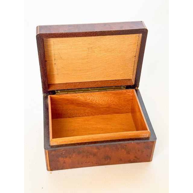 Wood Mid Century Austrian Burlwood Box With Embroidered Insert For Sale - Image 7 of 13