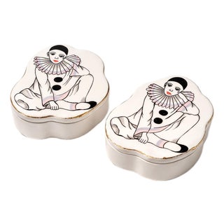 Vintage Porcelain Clown Trinket Boxes from Pierrot, Set of 2 For Sale