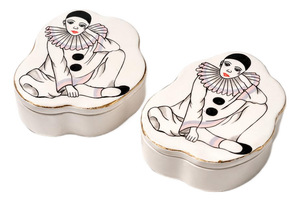 Vintage Porcelain Clown Trinket Boxes from Pierrot, Set of 2