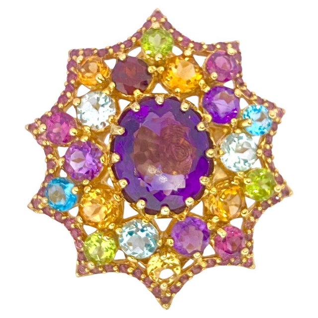 Bochic "Orient" Vintage Amethyst, Citrine & Topaz Ring Set In 18 K Gold & Silver For Sale - Image 15 of 18