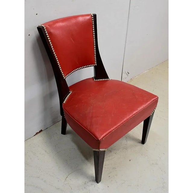 1930s Set of Ebony Macassar and Red Leather Dining Chairs, 1930s For Sale - Image 5 of 18