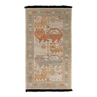 Handknotted Tiger Rug with Black Fringe, Cream, 6'x12' For Sale