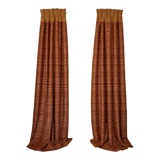 Custom Pinch-Pleat Striped Drapery Panels – Pair – Fully Lined 22x96 For Sale