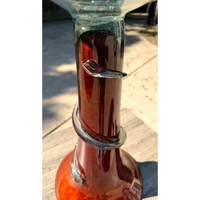 Hand-Blown 20" Amber Red Art Glass Trumpet Vase Applied Serpentine Spiral For Sale - Image 16 of 18