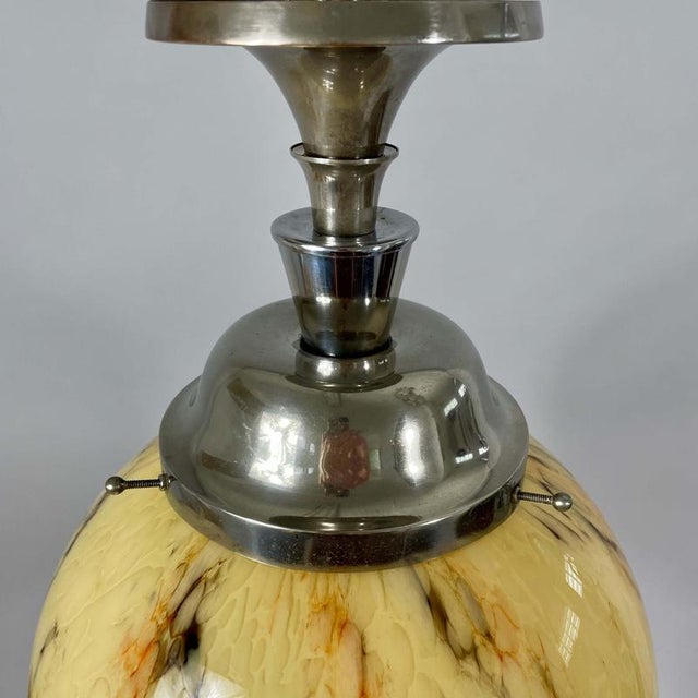 Art Deco Opaline Glass and Nickel Ball Flush Mount with Tassel, Germany, 1930s For Sale - Image 15 of 18