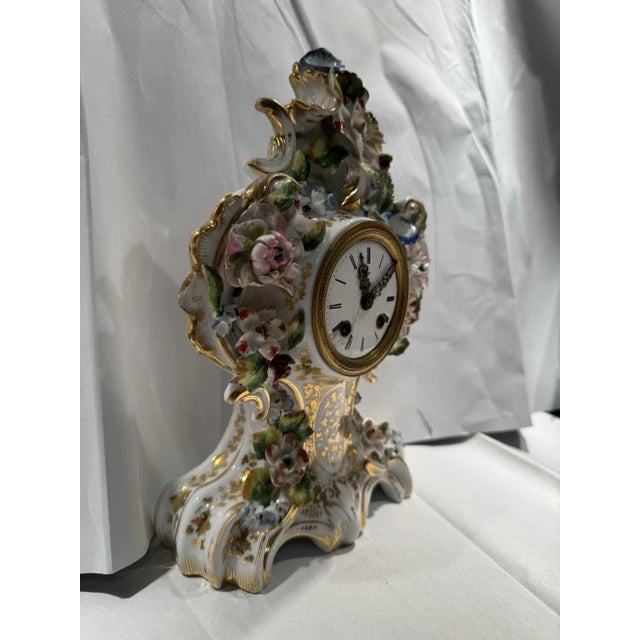 French 19th Century French Meissen Style Floral Porcelain Clock For Sale - Image 3 of 12