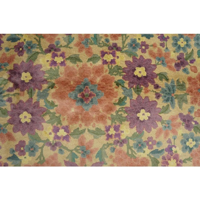 1920s Ivory Rosette Floral Antique Chinese Art Deco Carpet by Fette-Li 5' X 7' 10" Knotted Wool Rug For Sale - Image 9 of 12