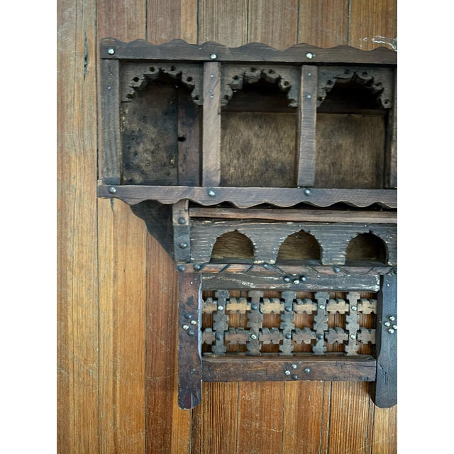 Large Vintage Moroccan Mashrabiya Wall Shelf - Hand-Carved Architectural Statement For Sale In New York - Image 6 of 12