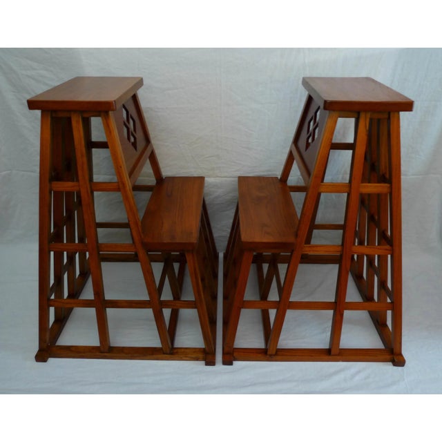 1960s Japanese Mid Century Elm Step Ladders - a Pair For Sale - Image 5 of 12
