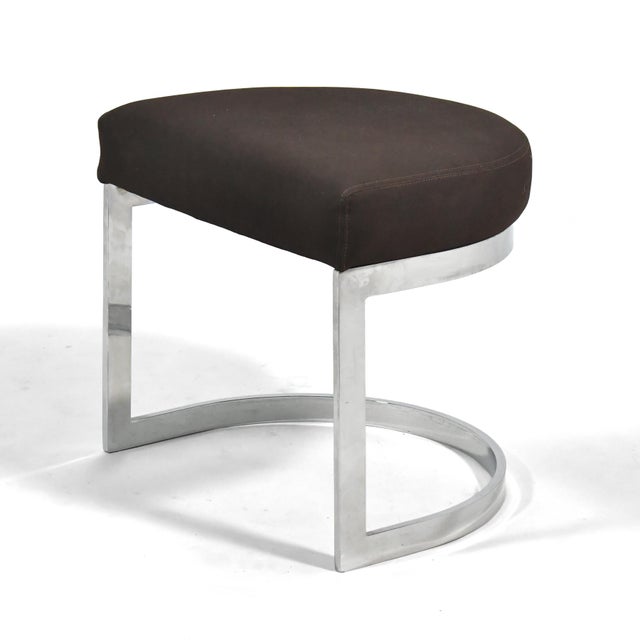 Mid-Century Modern Upholstered Stool with Chrome Base For Sale - Image 3 of 8