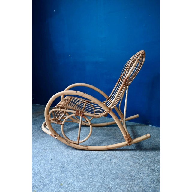 Rocking Chair in Natural Rattan and Bamboo, 1960s For Sale - Image 9 of 11