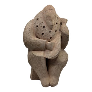 Early 20th Century Hand built Cubist Terracotta Musician Sculpture Monogrammed C For Sale