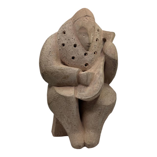 Early 20th Century Hand built Cubist Terracotta Musician Sculpture Monogrammed C For Sale