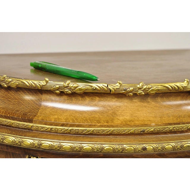 Brown Vintage French Louis XV Style Half Round Demilune Lighted Curio Display Cabinet For Sale - Image 8 of 12