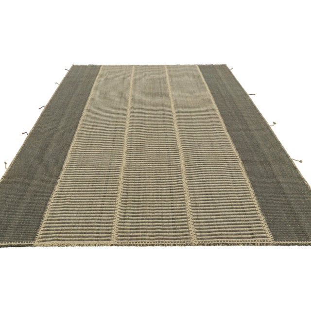 2010s Rug & Kilim’s Contemporary Kilim in Beige and Gray Textural Stripes For Sale - Image 5 of 7